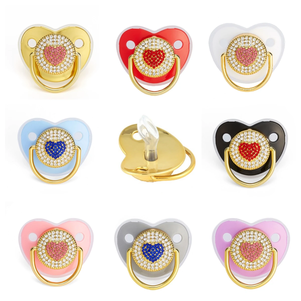 

BPA Free Silicone Luxury Diamond Love Heart Baby Pacifier Newborn Nipple Infant Teether Bling Dummy Soother Chupeta 0-12 Months