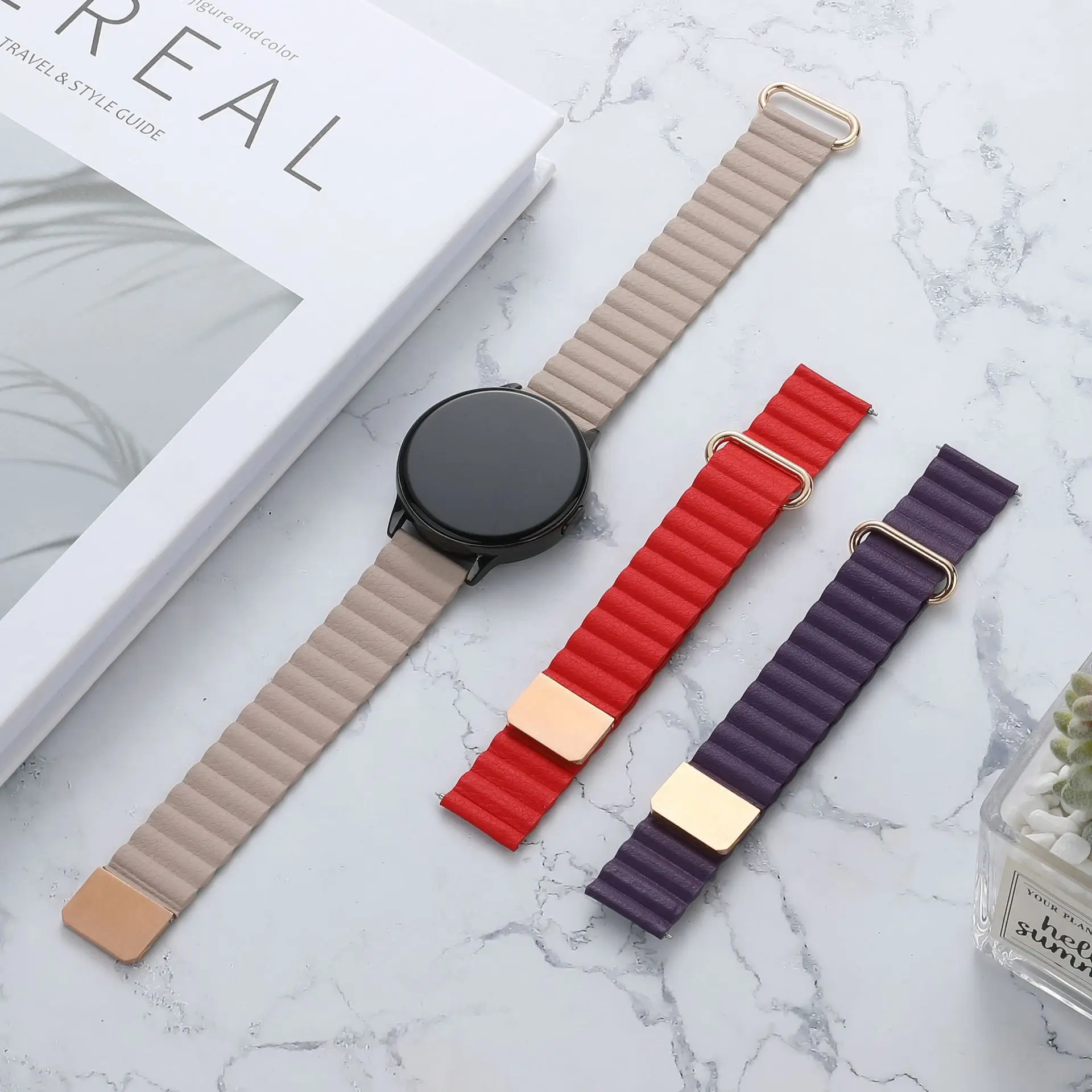 

Ремешок кожаный для Samsung Galaxy Watch 5 4 3, магнитный браслет для Xiaomi Watch S1 Pro Correa, аксессуары для браслетов, 22 мм 20 мм