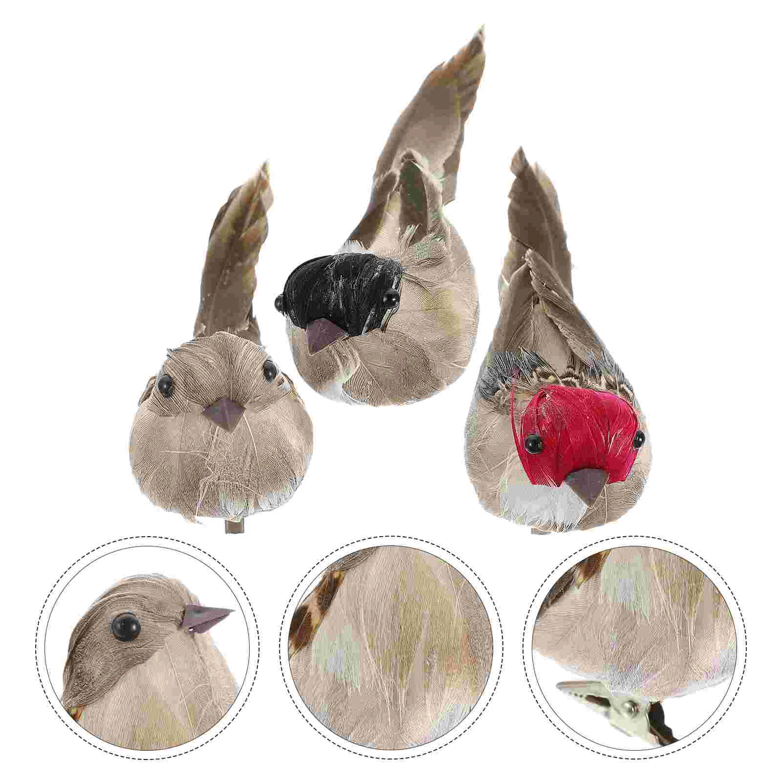 

3pcs Simulated Birds Decor Artificial Birds Ornament With Clip Sparrows Crafts Props Birds Handicrafts Colorful Birds Decoration