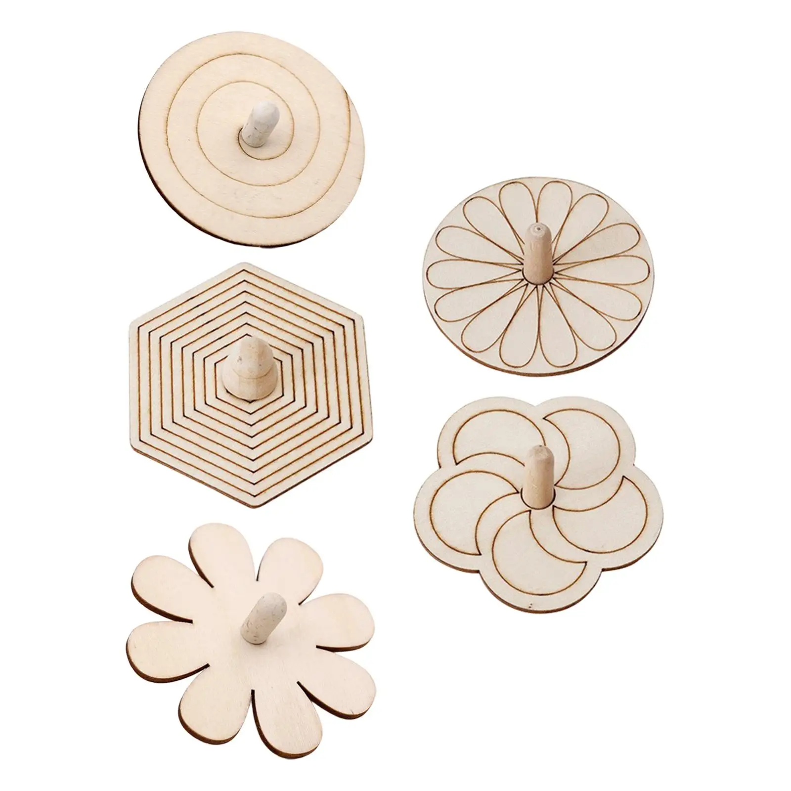

5x Unfinished Wooden Blank Dreidels Handmade Novelty Painted Gyroscope for Party Bag Fillers Birthday Gift Girls Kids Toddlers