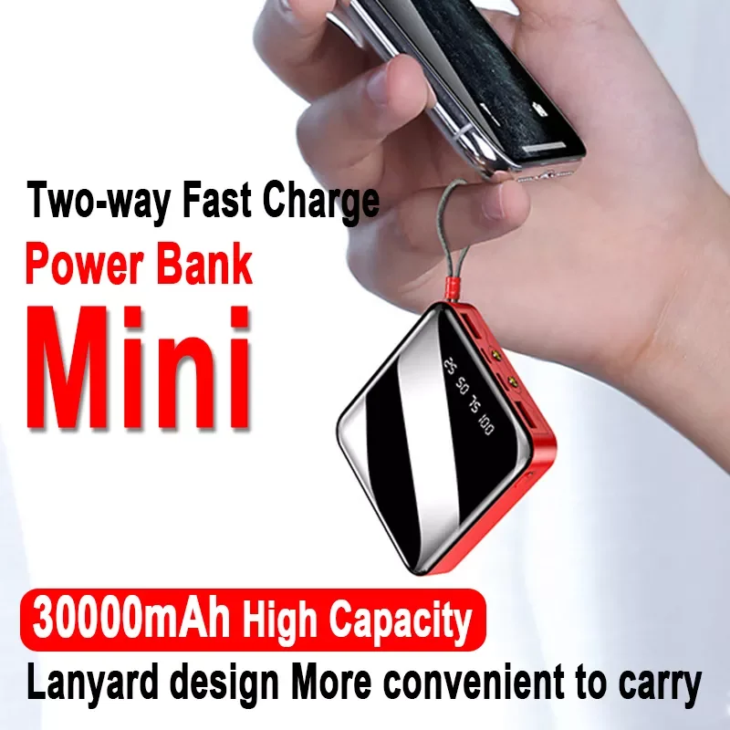 

30000mAh Mini Two-way Fast Charge Power Bank Portable 2 USB Digital Display External Battery with Flashlight for Xiaomi IPhone