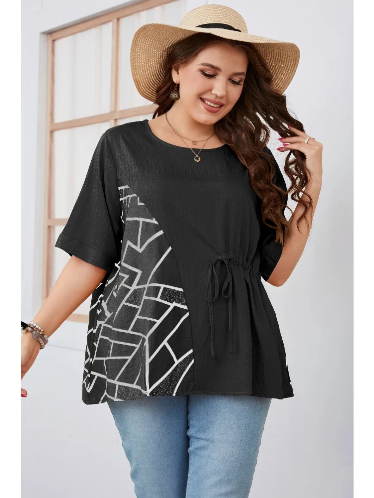 Plus size women short-sleeved round neck slim temperament commuting solid color plus size women clothing T-Shirts