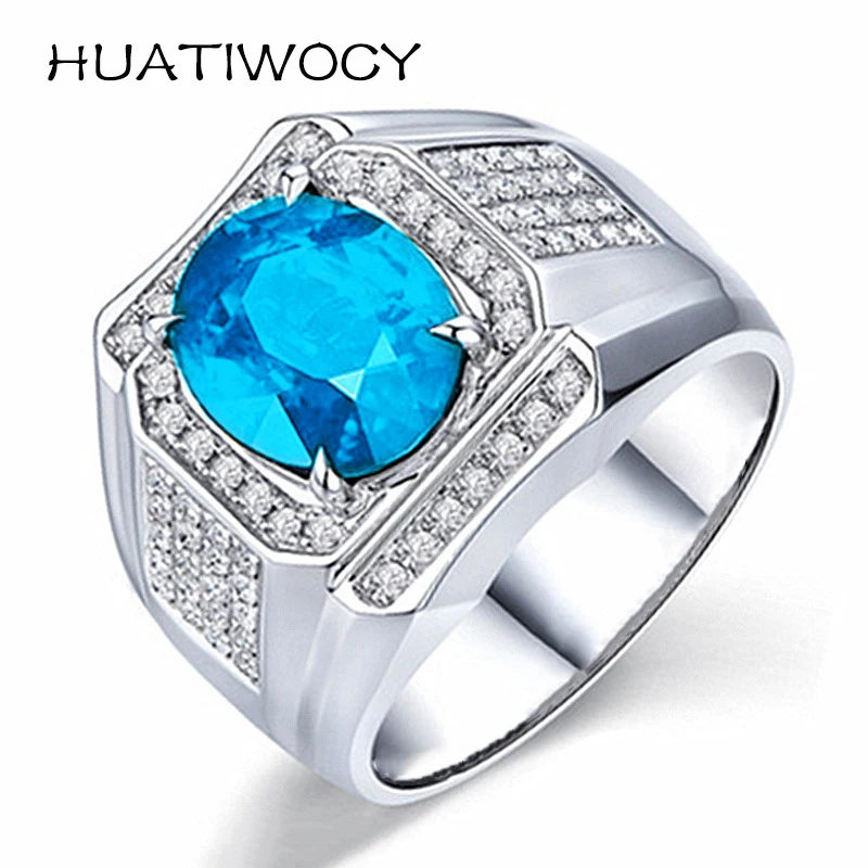 

Trendy Men Ring Silver 925 Jewelry with Sapphire Zircon Gemstone Accessories Finger Rings for Wedding Party Promise Banquet Gift