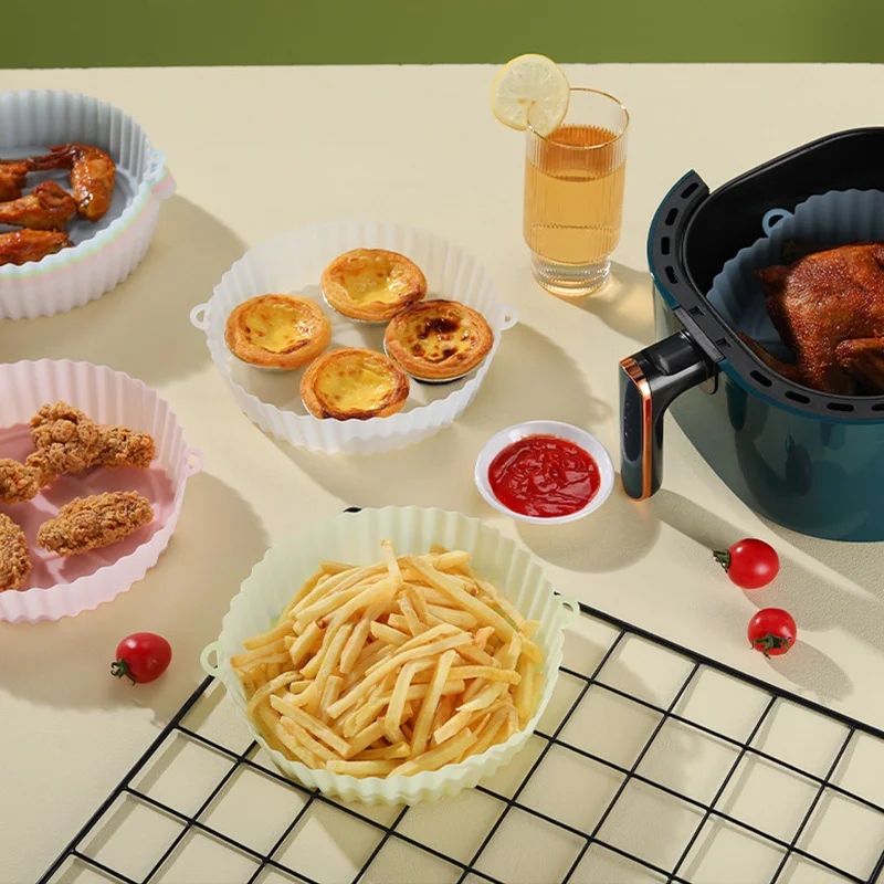 

Air Fryer Silicone Pot Reusable Oven Baking Tray Pizza Fried Chicken Basket Mat Bakeware Liner Round Cake Pan Kitchen Accesorios