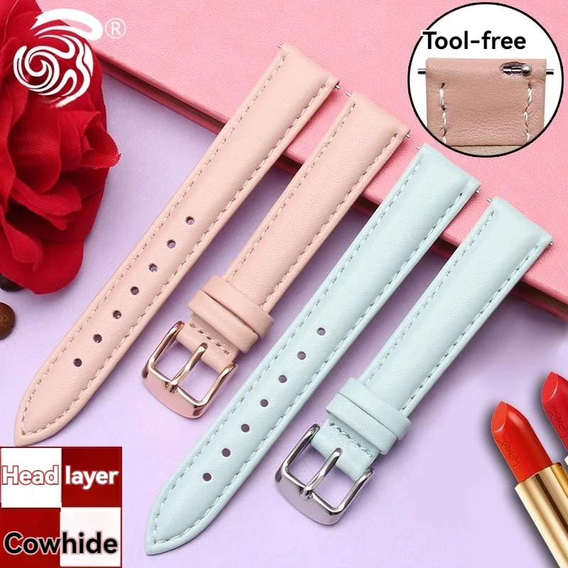Фото Cowhide Strap 12mm 14mm 15mm 16mm 18mm 20mm Quick Release Replace Wrist Strap Men Women Watch Accessories №3