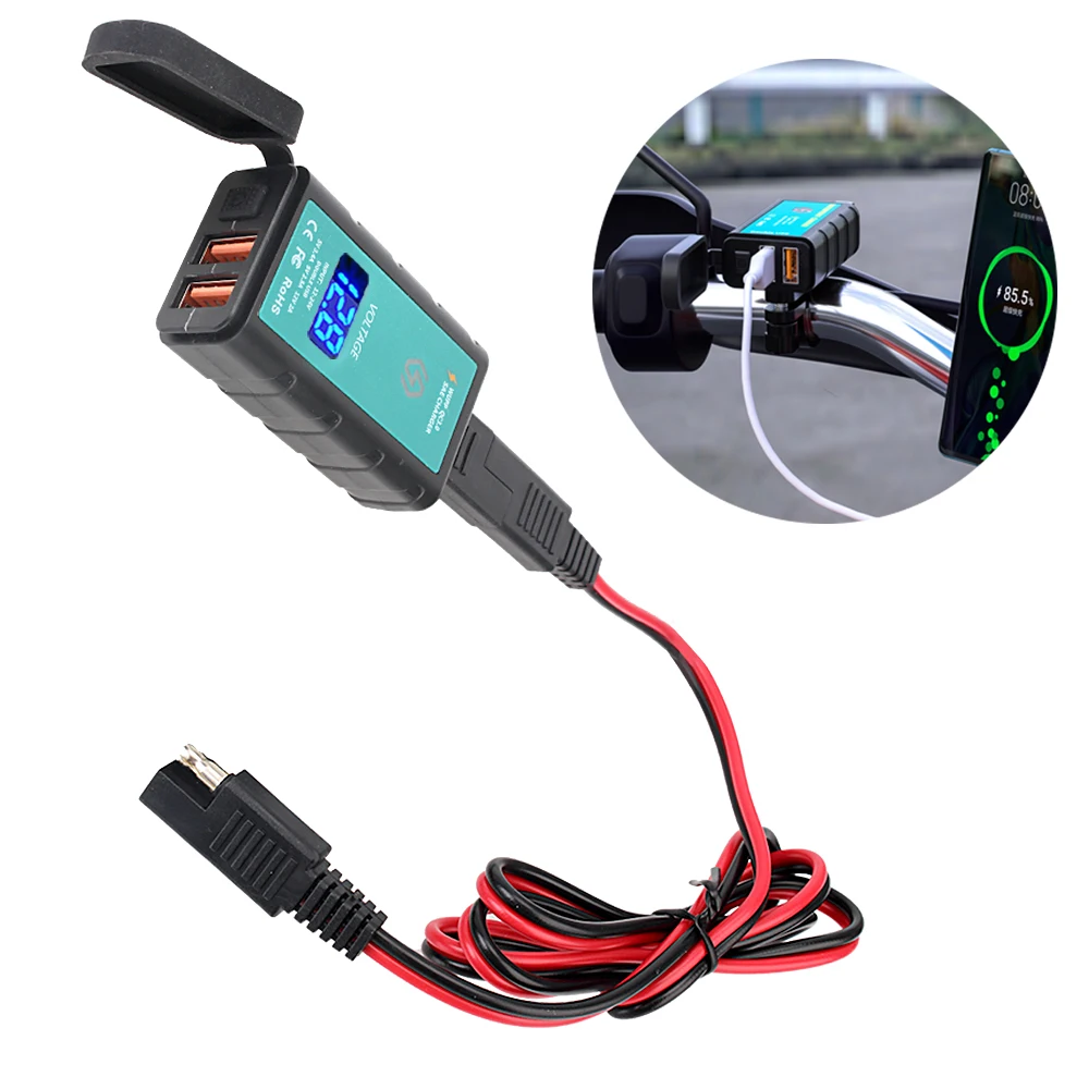 

Motorcycle Charger Dual USB Adapter 12V Waterproof Quick Charge 3.0 With Voltmeter Switch Button Vehicle-Mounted