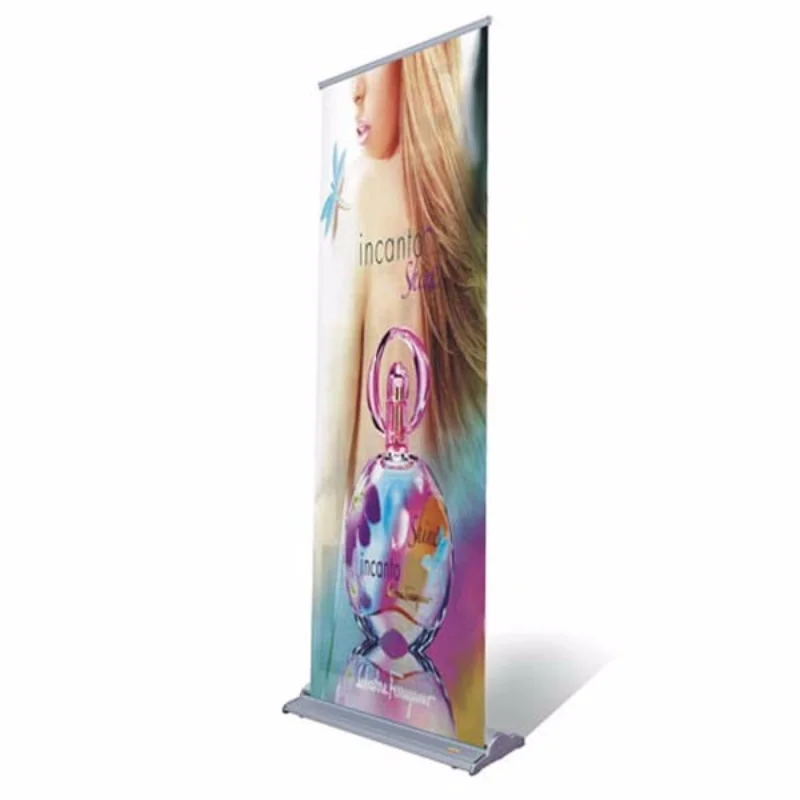 Ролл-ап стенд DD размером 85 x 200 см с ретракционным механизмом, печатными индивидуальными баннерами, алюминиевой конструкцией для рекламы, праздников и свадеб.