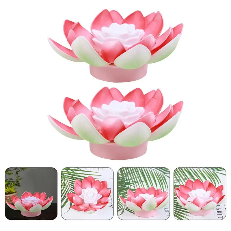 

2Pcs Lotus Lights Versatile Fine Safe Lifelike Decor Buddha Lamp Flower Lamp Lotus Lamp Praying Lights Without Battery