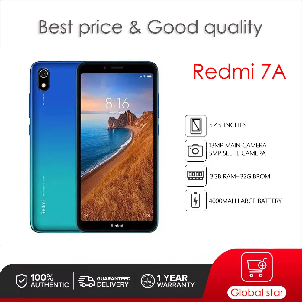 

Xiaomi Redmi 7A Original Refurbished Smartphone 3GB RAM 32GB ROM 13MP Android Cellphone Global ROM version Mobile Phone