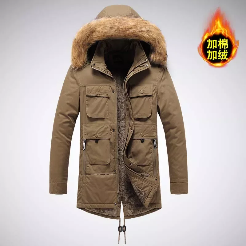 Warm Coat Mid Long Windbreaker Male Autumn Thick Down Cotton-Padd Thermal Parka Winter Jacket Fur Hooded