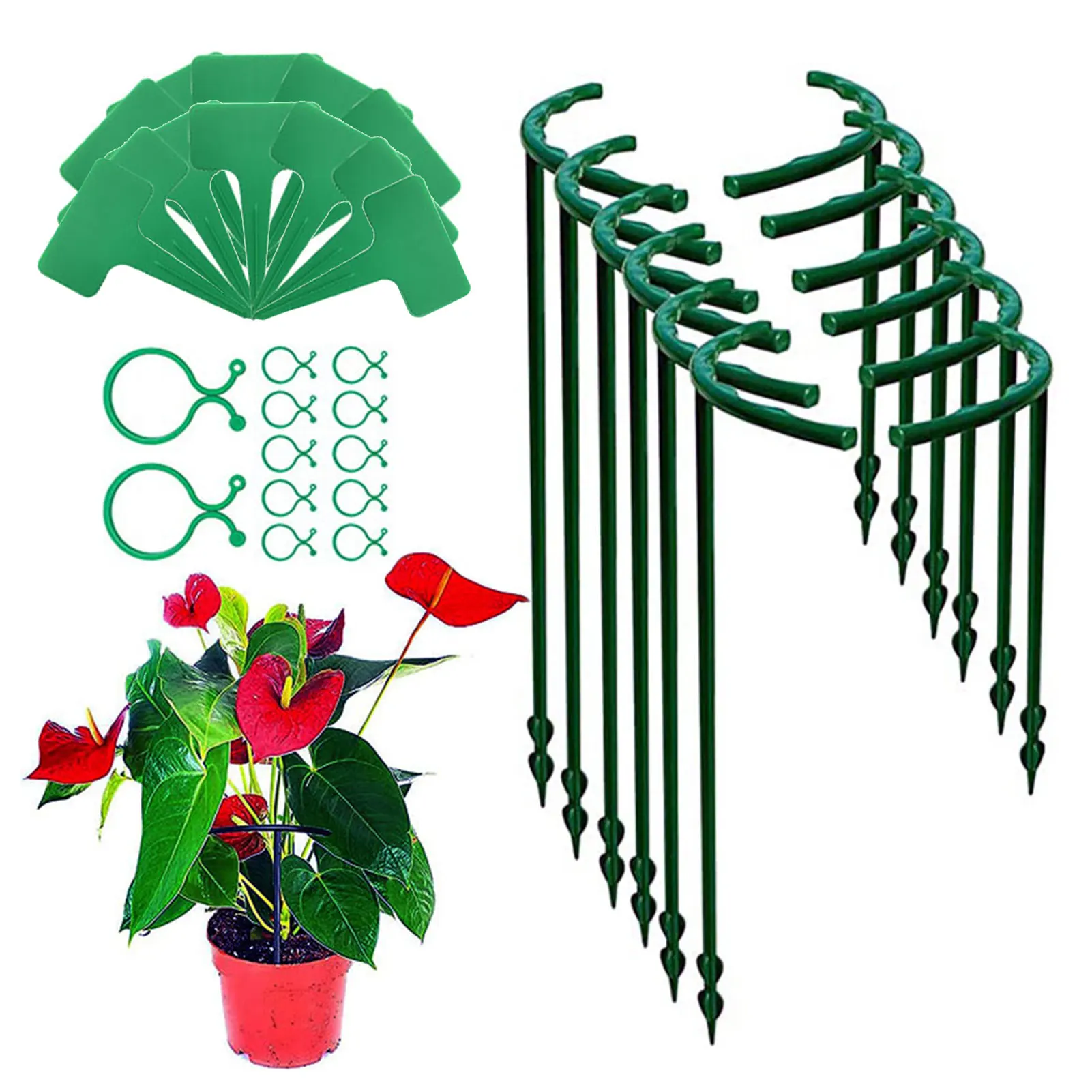

6Pcs/12Pcs Half Round Garden Plant Support Stakes Sturdy Green Bow Type Flower Supports Ring Cage For Flowers Vine Hydrangea