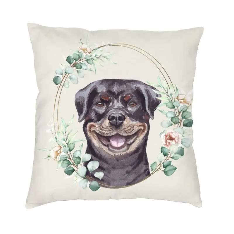 Ротвейлер собака в цветочек золотой венок квадратная наволочка для подушки