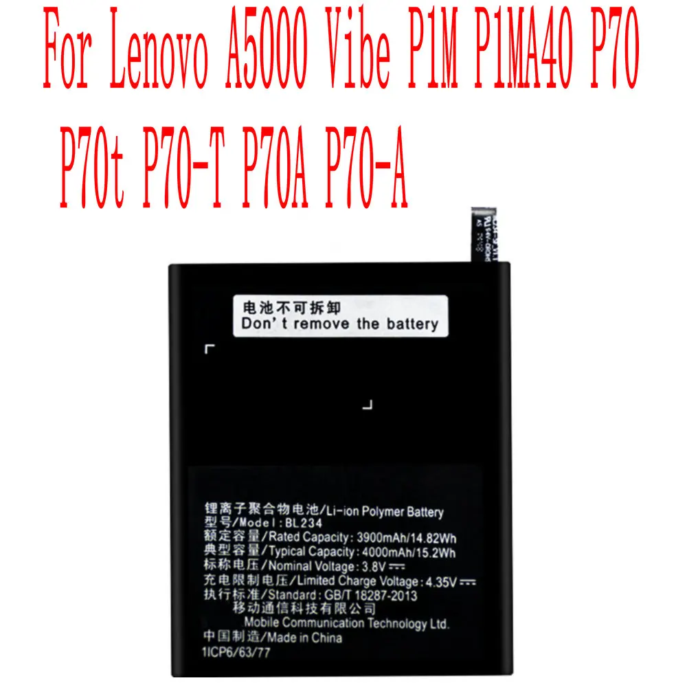 

High Quality 4000mAh BL234 Battery For Lenovo A5000 Vibe P1M P1MA40 P70 P70t P70-T P70A P70-A Cell Phone