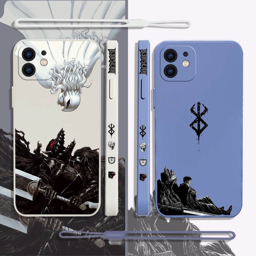 

Berserk Guts Anime Phone Case For iPhone 14 13 12 11 Pro Max Mini X XR XS MAX SE20 8 7 6 6S Plus Silicone Cases with Hand Strap