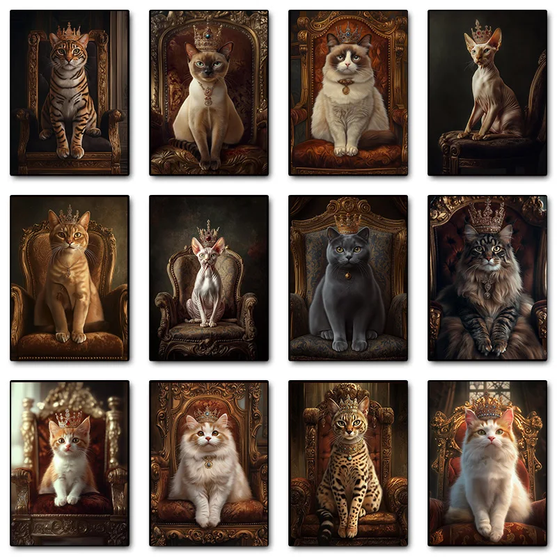 Munchkin Ocicat Peterbald Somali Tokinese Cat Royal Portrait Poster Print Wall Art Pictures Холст Картина Комната Домашний