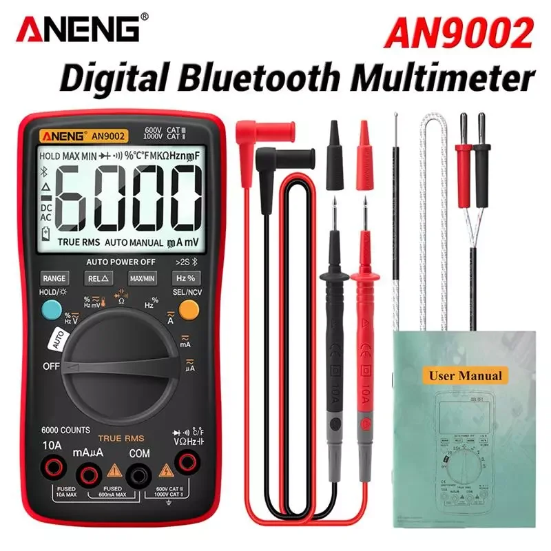 

AN9002 Bluetooth Digital Multimeter 6000 Counts Auto Range True RMS AC DC Current Voltage Resistance Capacitance Tester