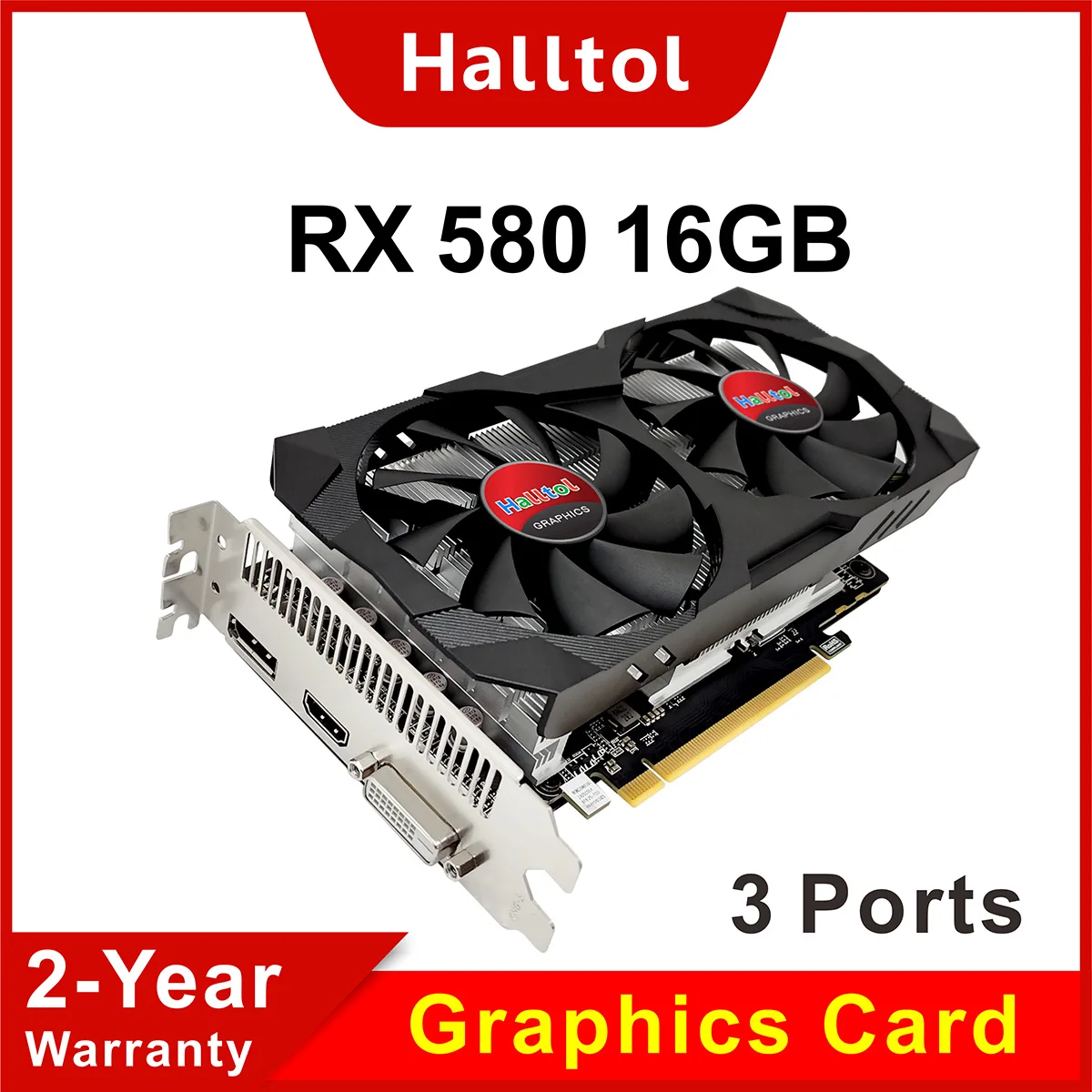 

Видеокарта Halltol RX 580, 16 ГБ 2048SP, графический процессор RX588 GPU 16G, видеокарта для игр VGA DDR5 AMD Radeon RX580 16 Гб 2048 SP