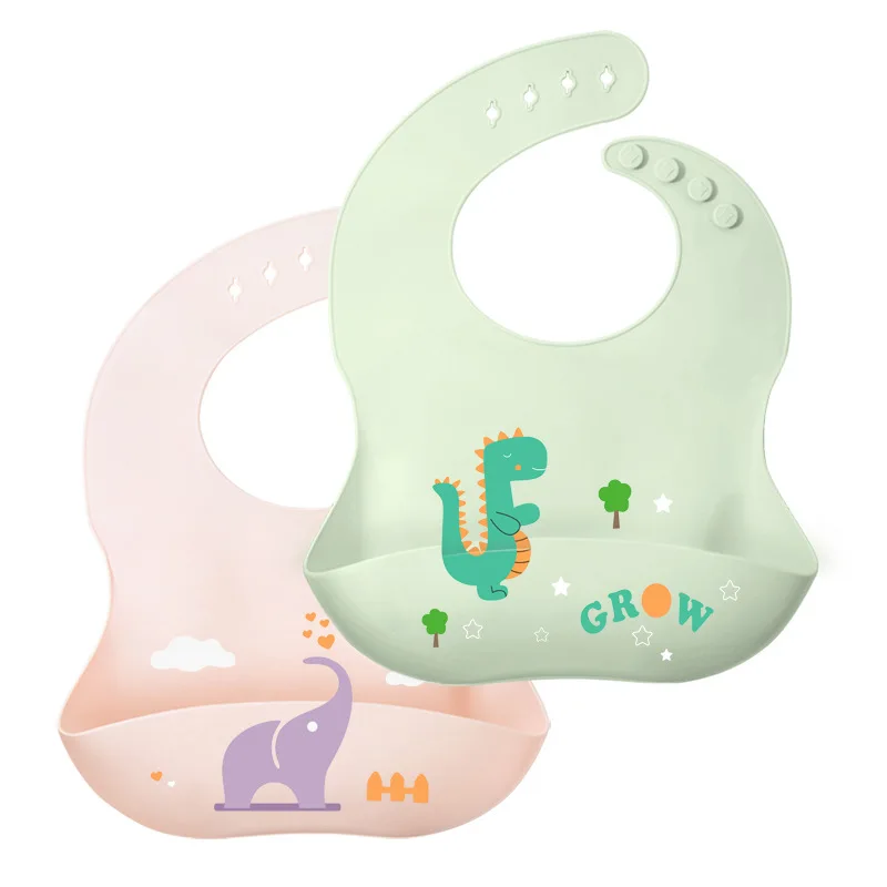 

Baby Bibs Cartoon Print Waterproof Bibs for Baby Cute Pattern Adjustable Soft Silicone Bib for Baby Feeding Kids Girl Boy Infant