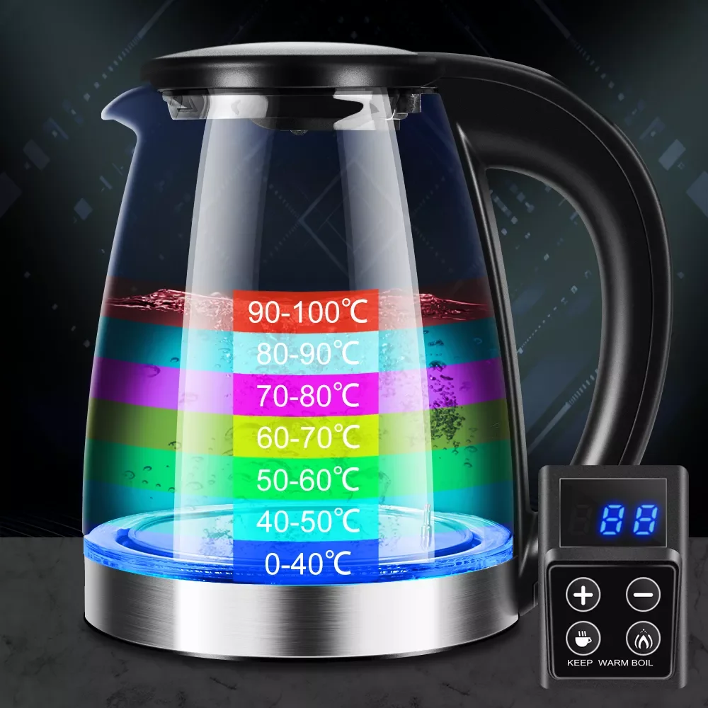 Automatic Electric Kettle 1.8L 2200W High Power Fast Boil with LED Lighting Auto Shut-Off and Boil-Dry Protection for Tea Coffee