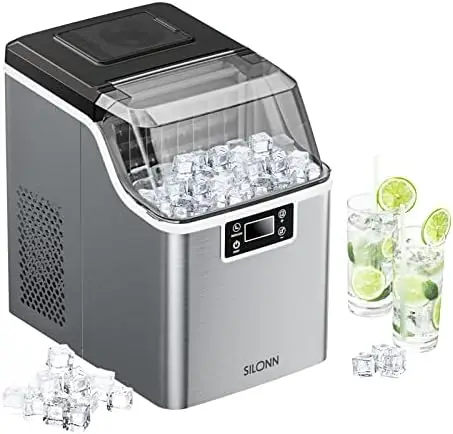 

Countertop Ice Maker, 45lbs Per Day, 24Pcs Ice Cubes in 13 Min, 2 Ways to Add Water, Auto Self-Cleaning, Stainless Steel Ice Mac