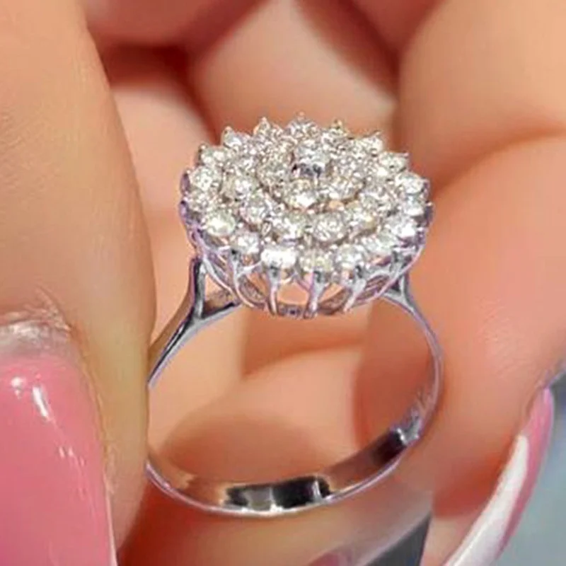 

Romantic Bouquet Rings Fashion Women Jewelry Luxury Shine Diamond Anillos for Party Wedding Accessories Gift Box Not Included