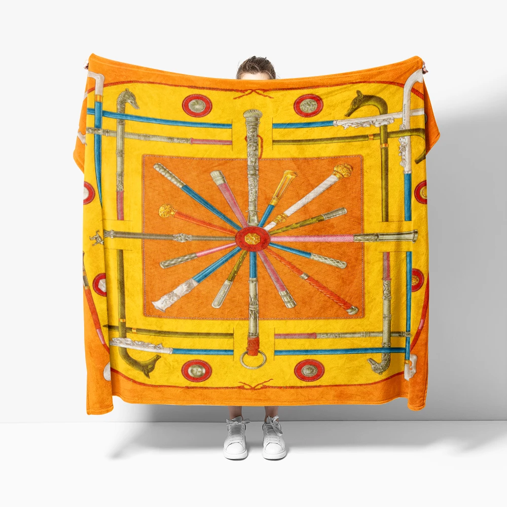 Nordic Style Yellow Pattern Flannel Throw Soft Warm Lightweight Home Sofa Bed Decor Kid Adult Travel Camping Gifts Blanket Super