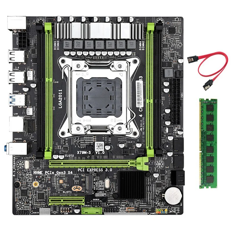 

X79M-S2.0 Computer Motherboard LGA2011 With M.2 Interface USB2.0 DDR3 4GB 1333Mhz RAM+SATA Cable X79M Motherboard