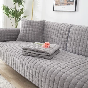 Solid Color Plush Sofa Cover Soft Sofa Towel for Living Room Decor Thicken Universal Corner Sofa Cover Non Slip Sofa Couch Cover