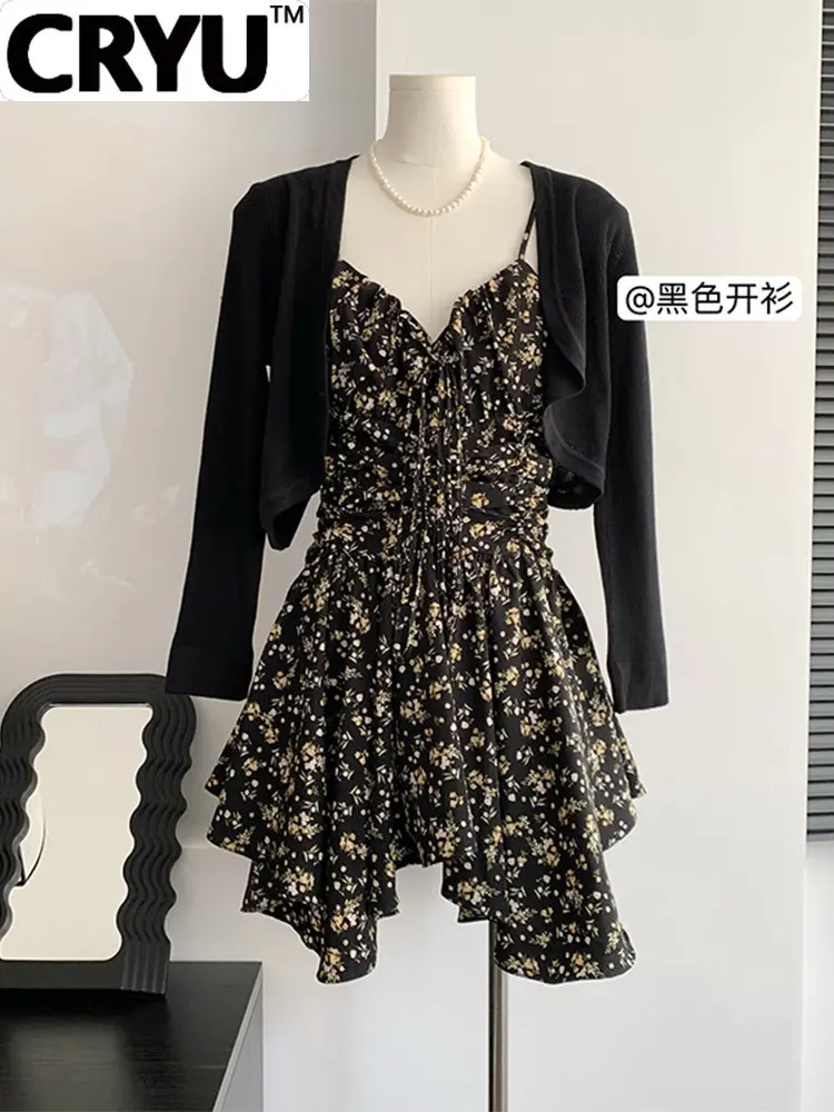 

New Women Summer Romantic Floral Halter Prom Frocks Vestidos V-neck Pleated Tie Up Female Irregular Suspender Evening Dress Chic