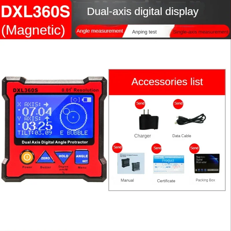 DXL360S Высокоточный двухосевой уровень с цифровым дисплеем электронный