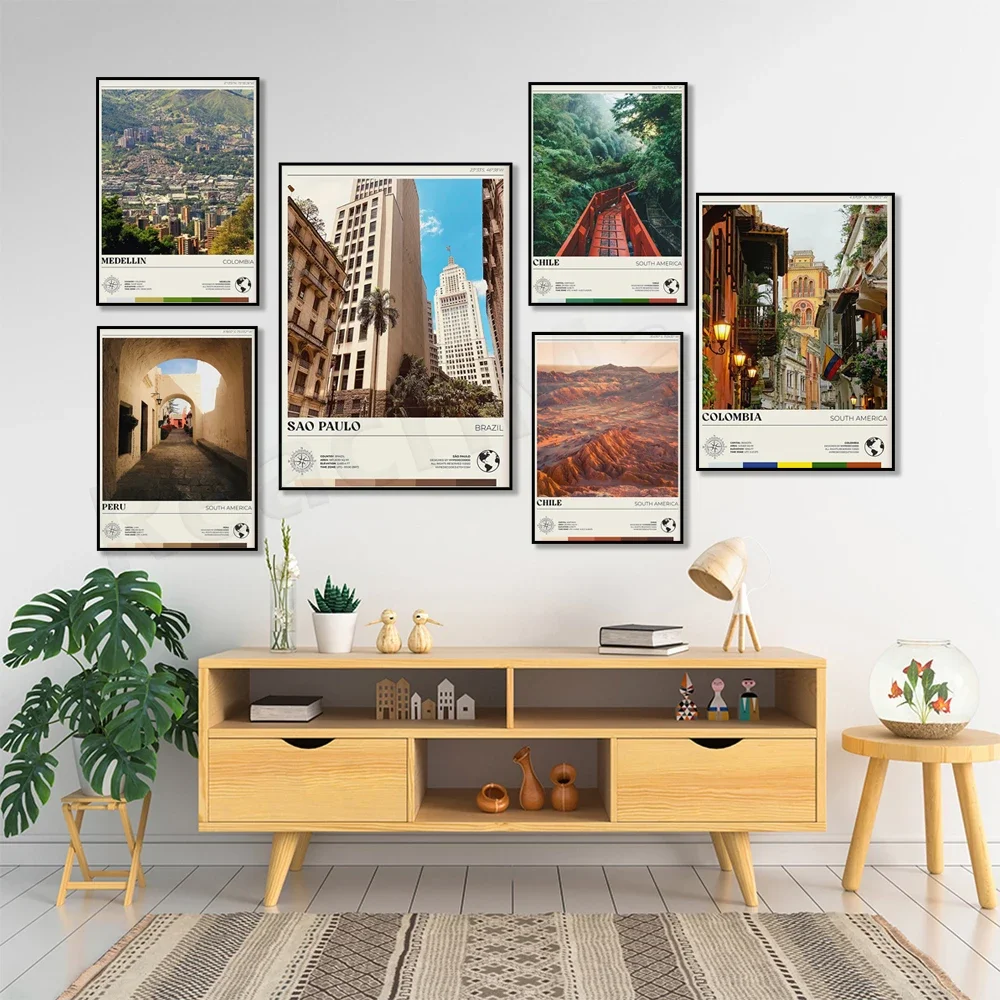 Rio de Janeiro Caracas Ecuador Venezuela Guyana Peru Chile Medellin Bogota Brazil Lima South America travel poster ar