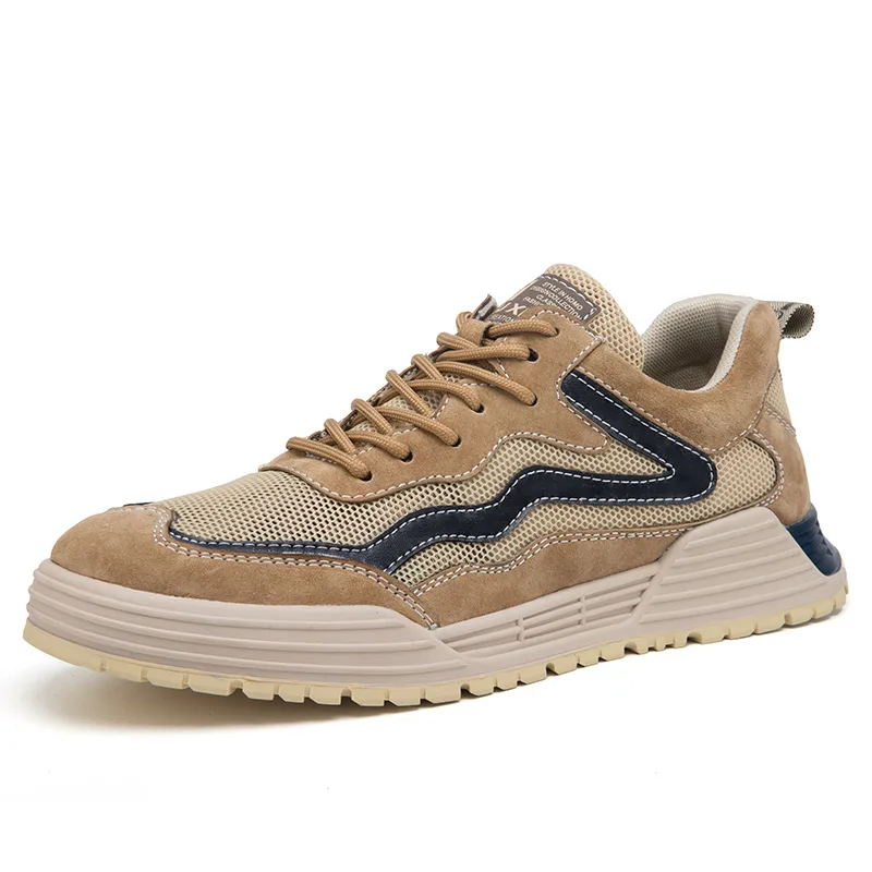 HIKEUP Men's Hiking Shoes Breathable Mesh Elastic Shoelace Walking Sneakers Outdoor Sports Comfort Footwear Male