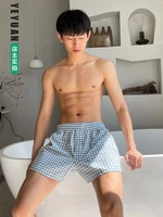 2pcslot home wear comfortable brand mid waist plaid grid thin man sexy thin underwear boxer shorts male underpants pants