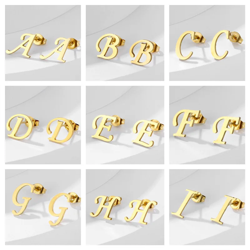

Stainless Steel 26 A-Z Initial Letter Stud Earrings Small Tiny Alphabet Name Earring Piercing Jewelry DIY Pendientes Brincos