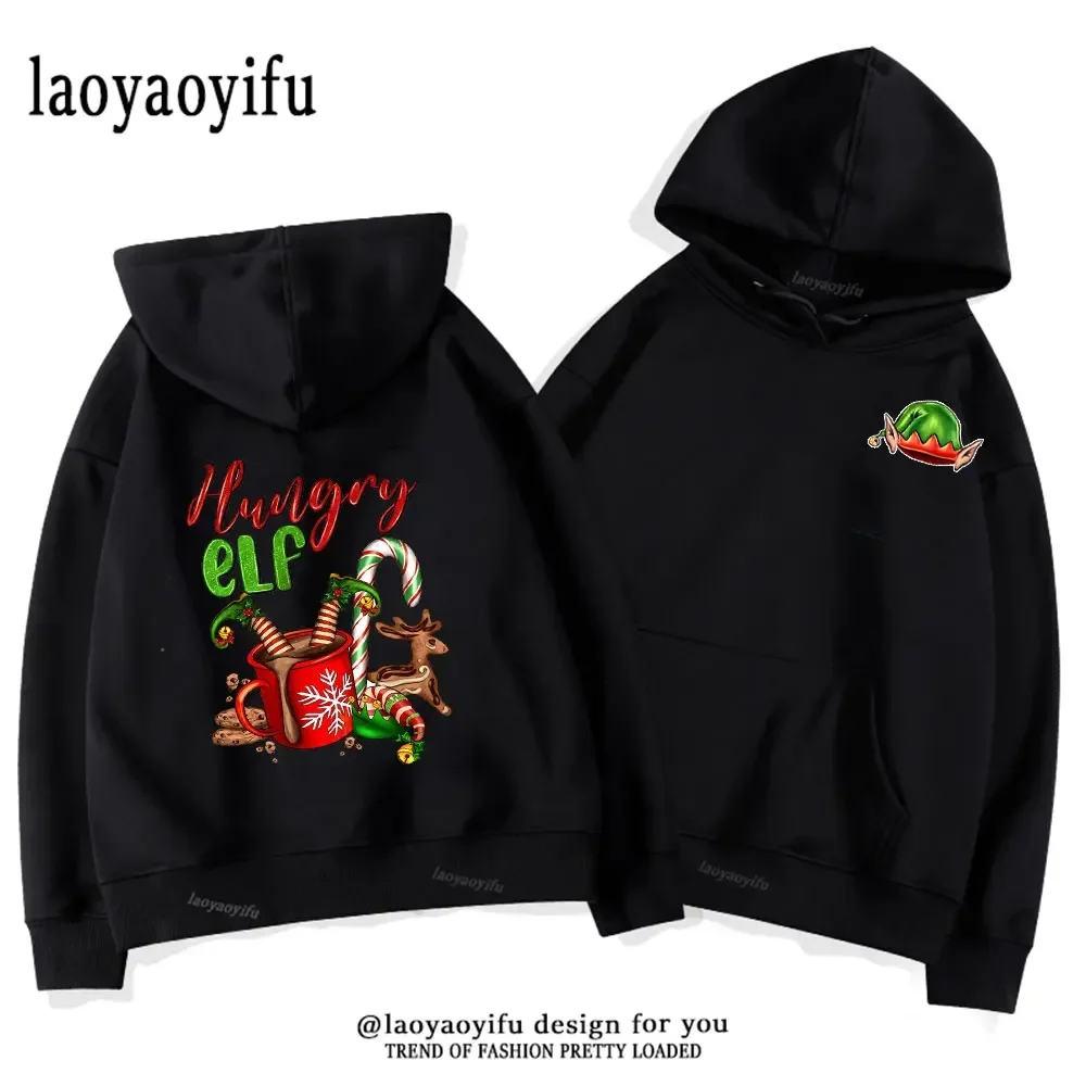 

Hangry Elf 2024 Matching Family Group Christmas Hooded Funny Men Women Fashion Sweatshirt Hoodie Badass-Elf Graphic Pullovers