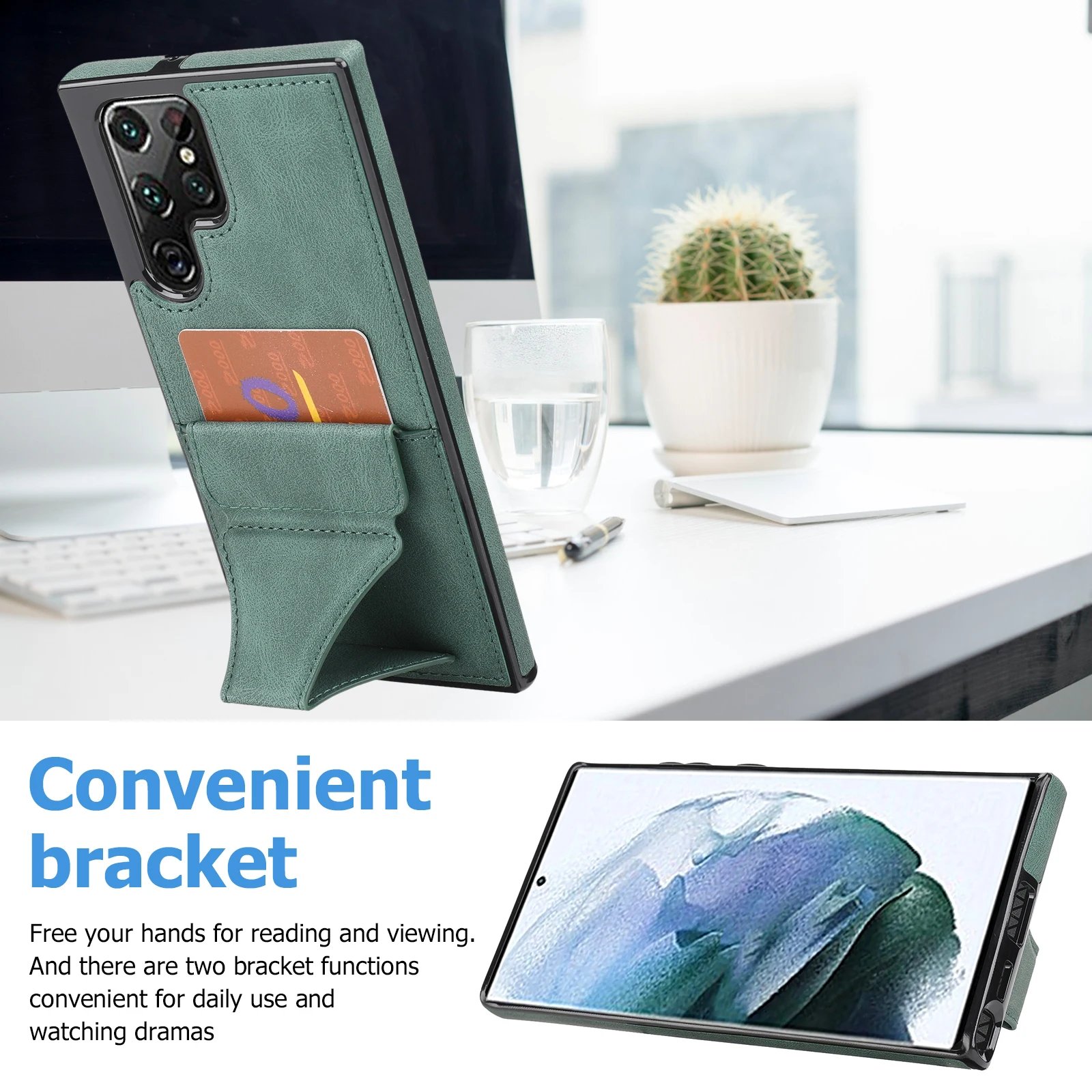 Luxury Flip Card Slot Bracket Leather Case For Samsung Galaxy Note20 S20 21 22 Plus Ultra FE With Metal Magnetic Back Cover