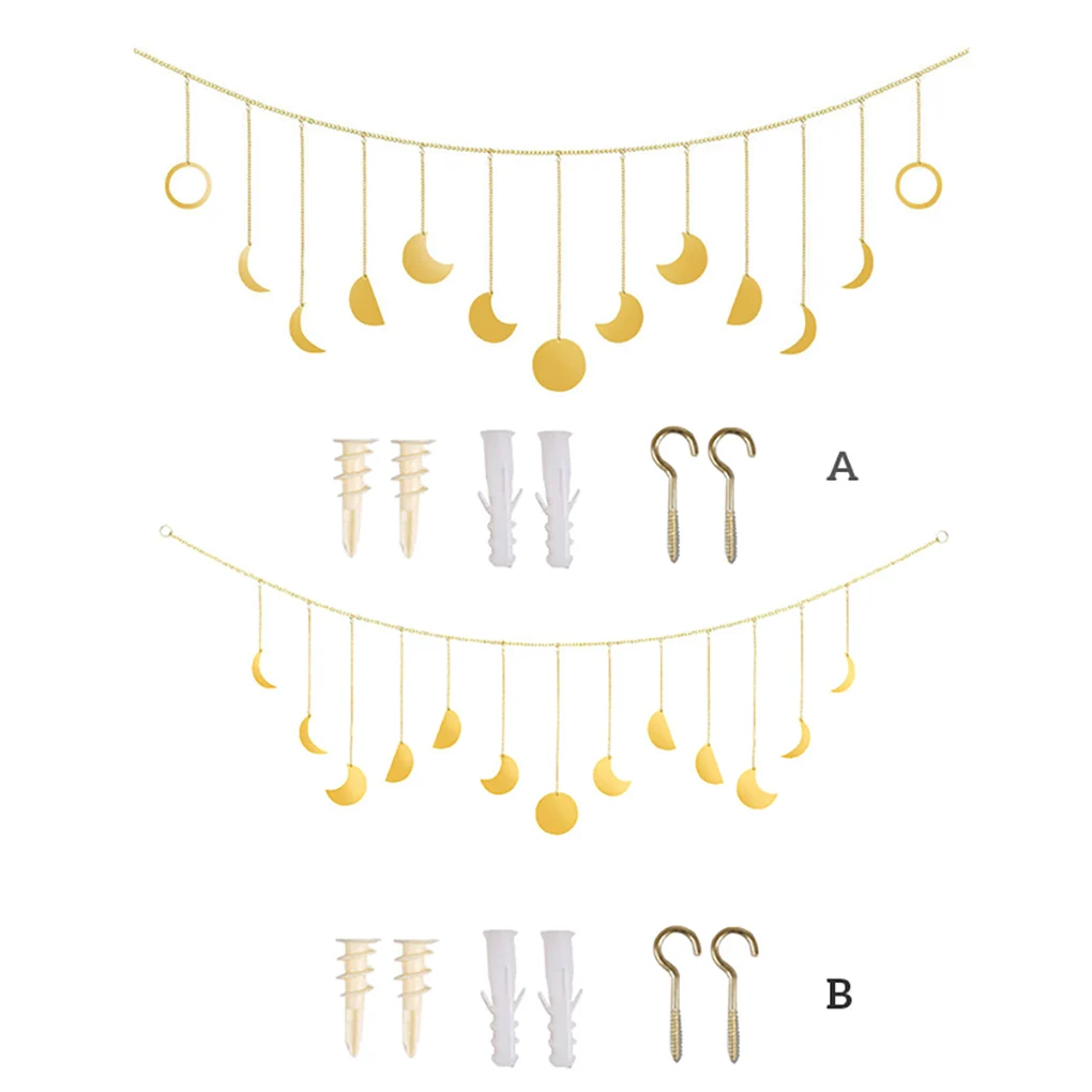 

Moon Phase Wall Hanging Decoration Garland Boho Home Art Ornament for Bedroom Living Room Type 2