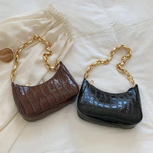 Ladies PU Leather Chain Shoulder Bag Women Underarm Bag Fashion Crocodile Pattern Zipper Handbag for Shopping