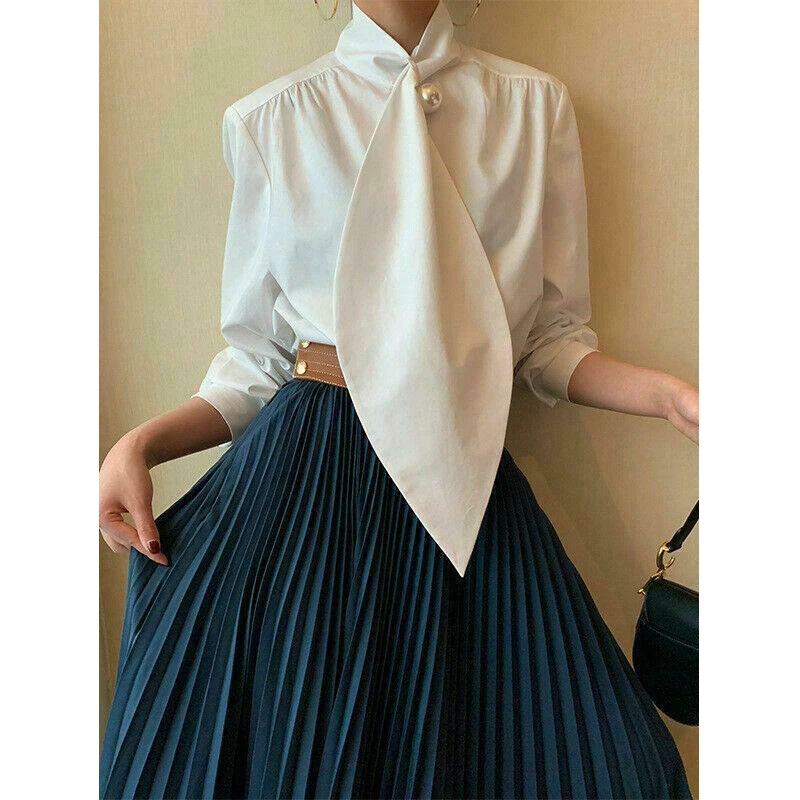 Новое поступление 2024 Модные свободные Однотонные блузки и рубашки Krisnanas с