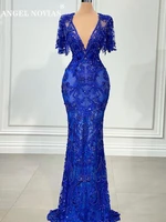 angel novias long royal blue mermaid evening dress 2022 with beads party gown vestidos elegantes para mujer