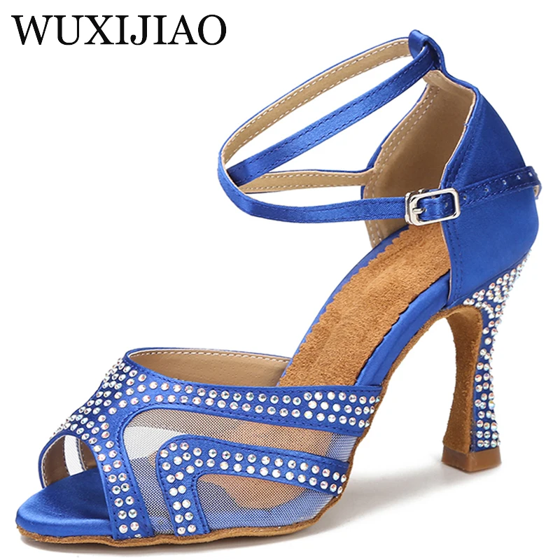 Women Latin Dance Shoes Rhinestones Soft Bottom Salsa For Dancing Ladies Sandals Women's Wedding Hight Heels 7.5CM