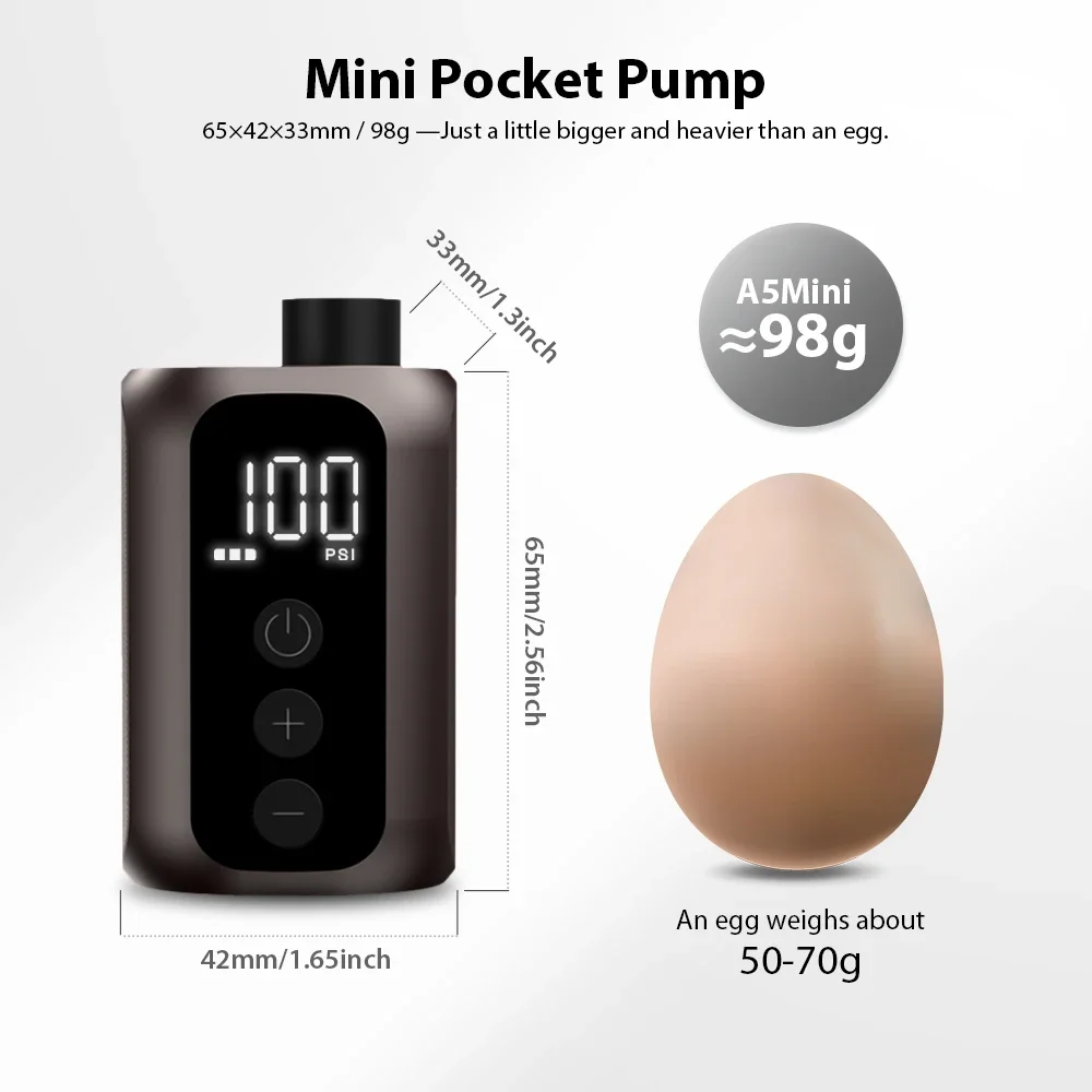 Фото BSCOBBER A5mini Портативный воздушный насос Портативный перезаряжаемый беспроводной велосипедный аксессуар Накачка шин 100PSI Высокое давление №5