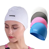 silicone swimming cap drop shaped long hair swimming caps unisex ear pocket adults waterproof caps for swimming wading sports