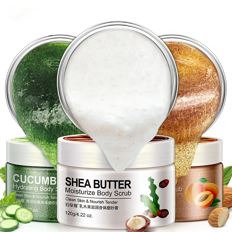 

Body Scrub Exfoliating Gel Shea Butter Almond Cucumber gel Skin Whitening Dead Skin Remover Scrub Cream Body Care