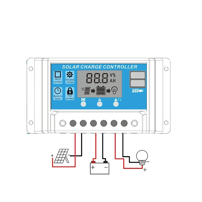 10A/20A/30A Solar Charge Controller Dual USB Panel Intelligent Regulator |