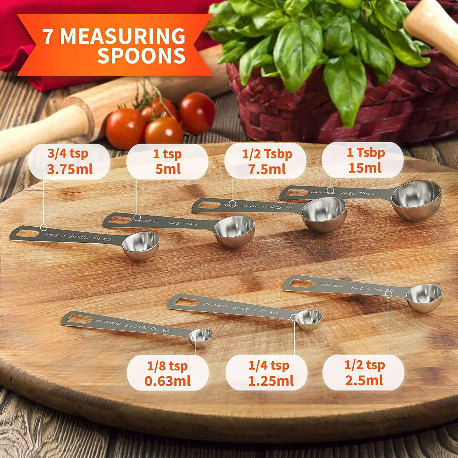 

Stainless Steel Measuring Cups and Spoons Set of 14 Pieces,7 Nesting Cups and 7 Stackable Spoons Professional Portable