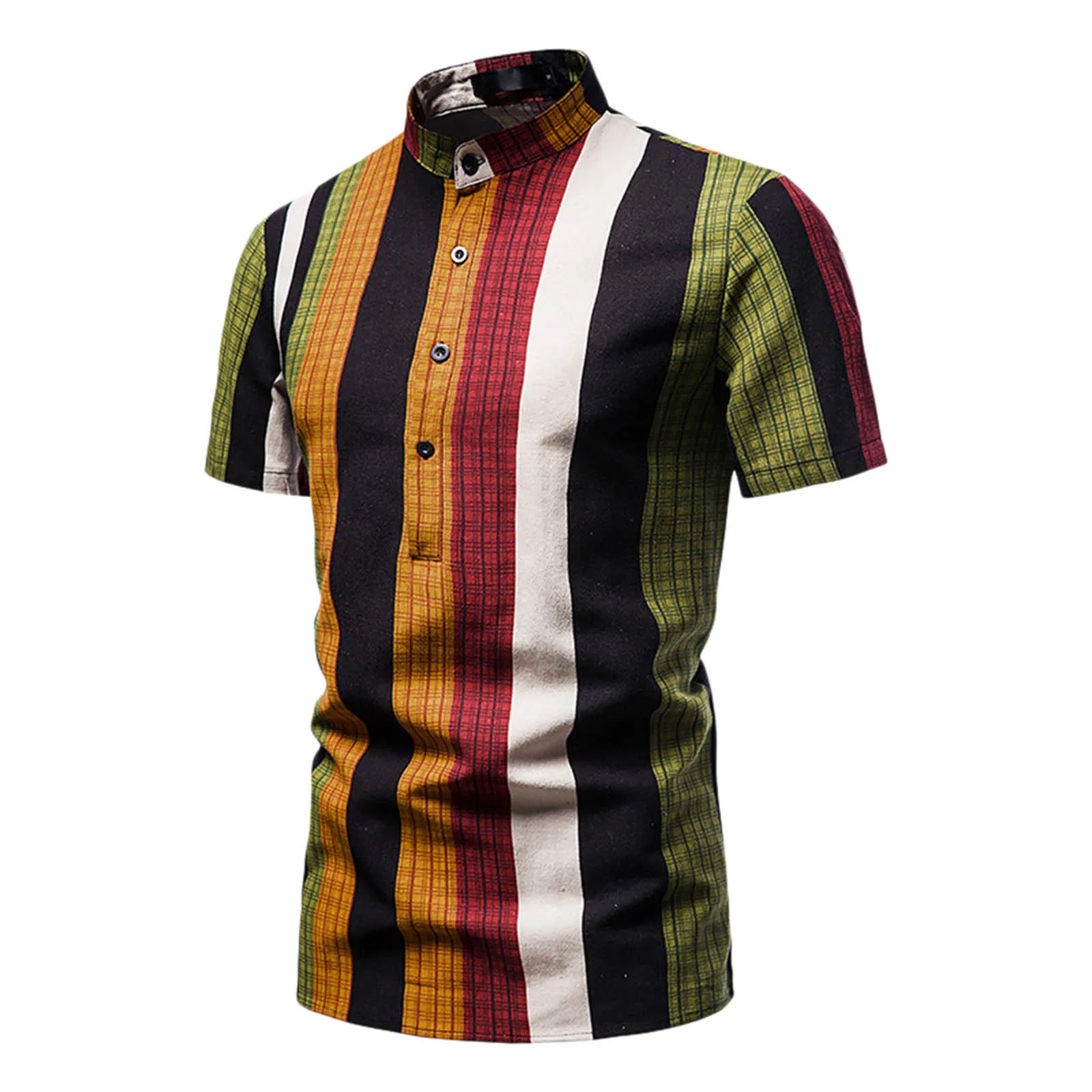 

Рубашка мужская летняя с коротким рукавом и воротником-стойкой