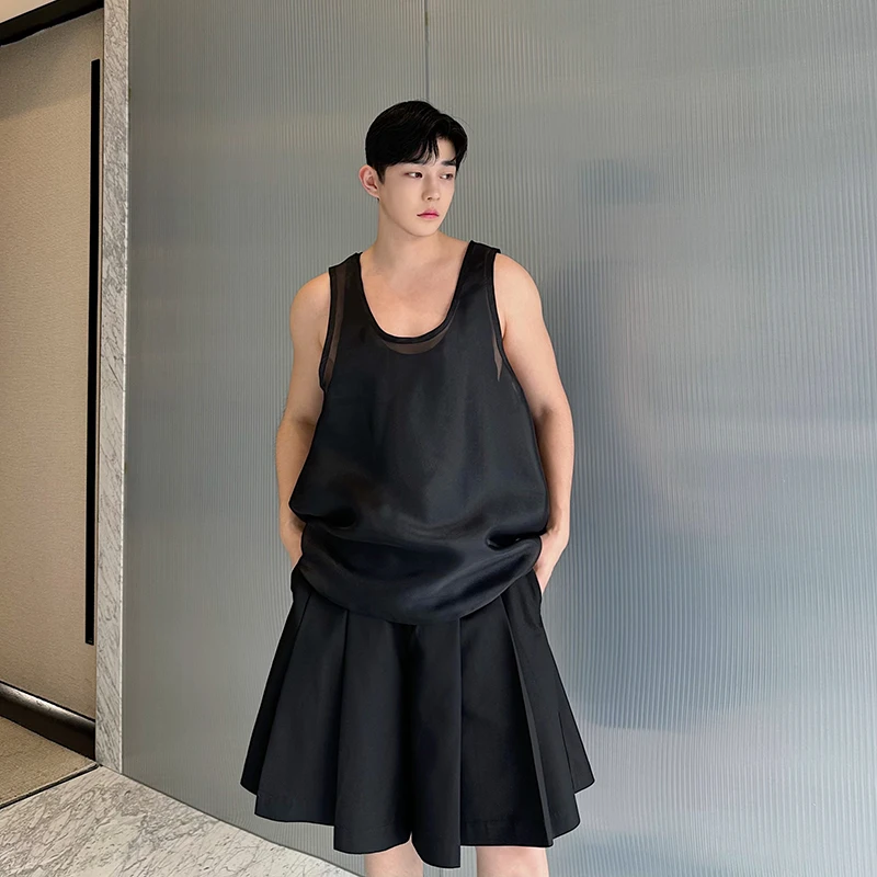 Мужские летние двухслойные атласные сетчатые комплекты из 2 предметов футболка