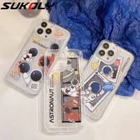 for iphone 13 12 11 pro max xs max xr x 8 7 plus cartoon astronaut pictures clear acrylic case shockproof soft tpu back cover