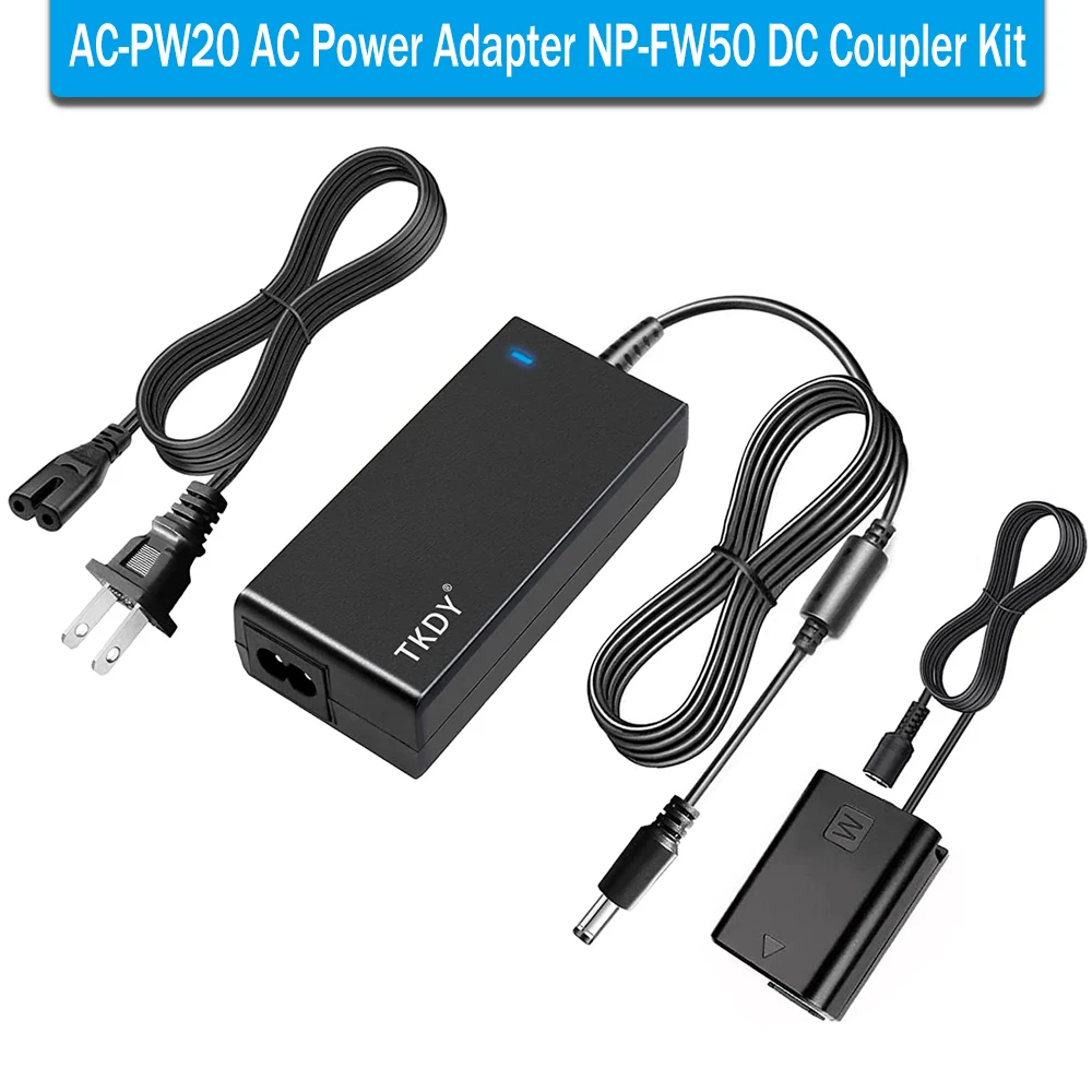 

TKDY AC-PW20 Continuous Power Adapter NP-FW50 ZV-E10 Dummy Battery for Sony Alpha ZVE10 A6400 A6000 A6100 A5100 A7 A7II Cameras